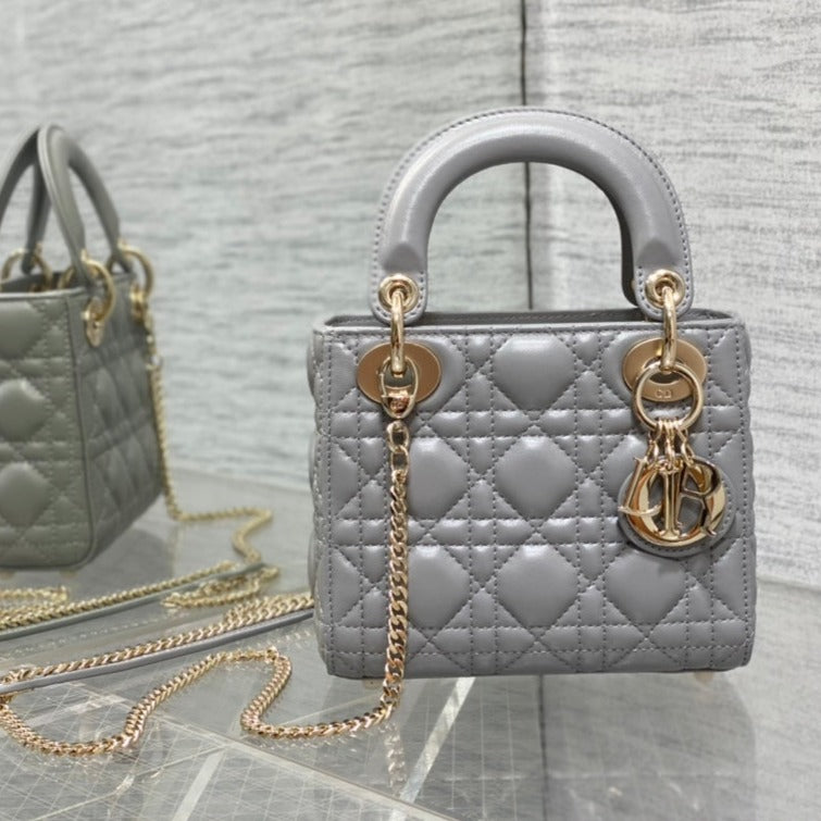 Luxury Diormini lady 17cm grey lambskin