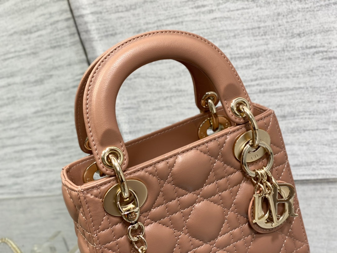 Luxury Diormini lady 17 pinkish brown lambskin