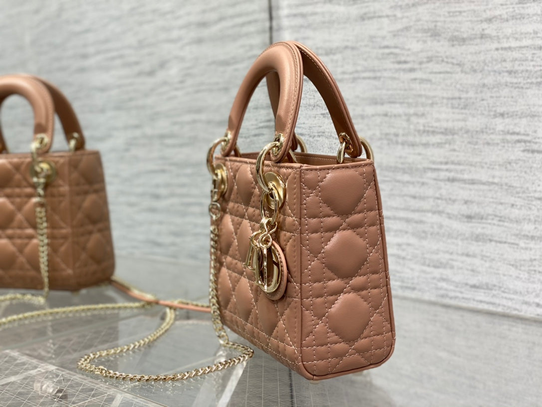 Luxury Diormini lady 17 pinkish brown lambskin
