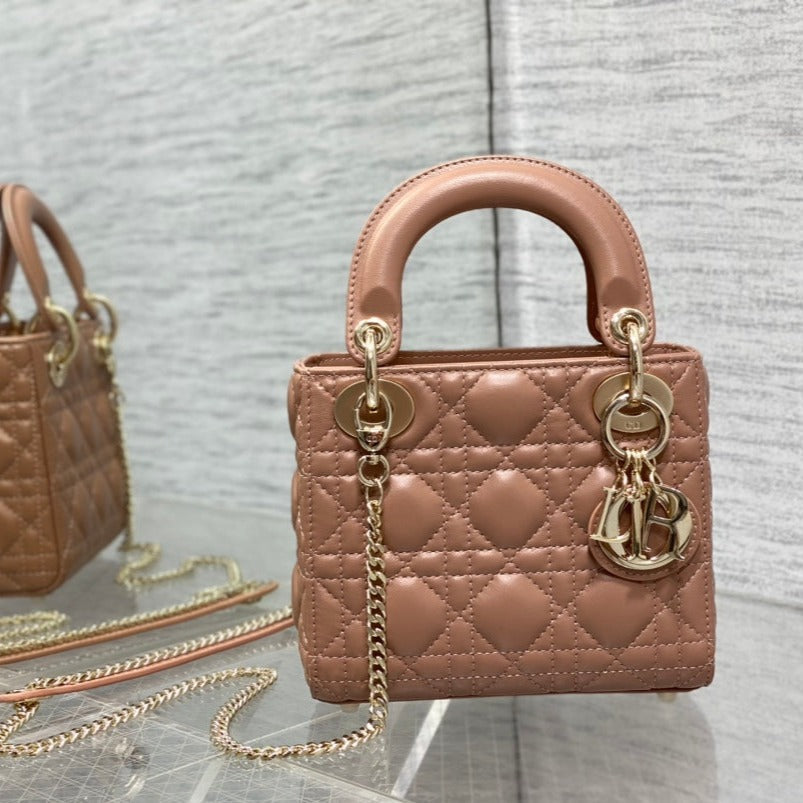 Luxury Diormini lady 17 pinkish brown lambskin
