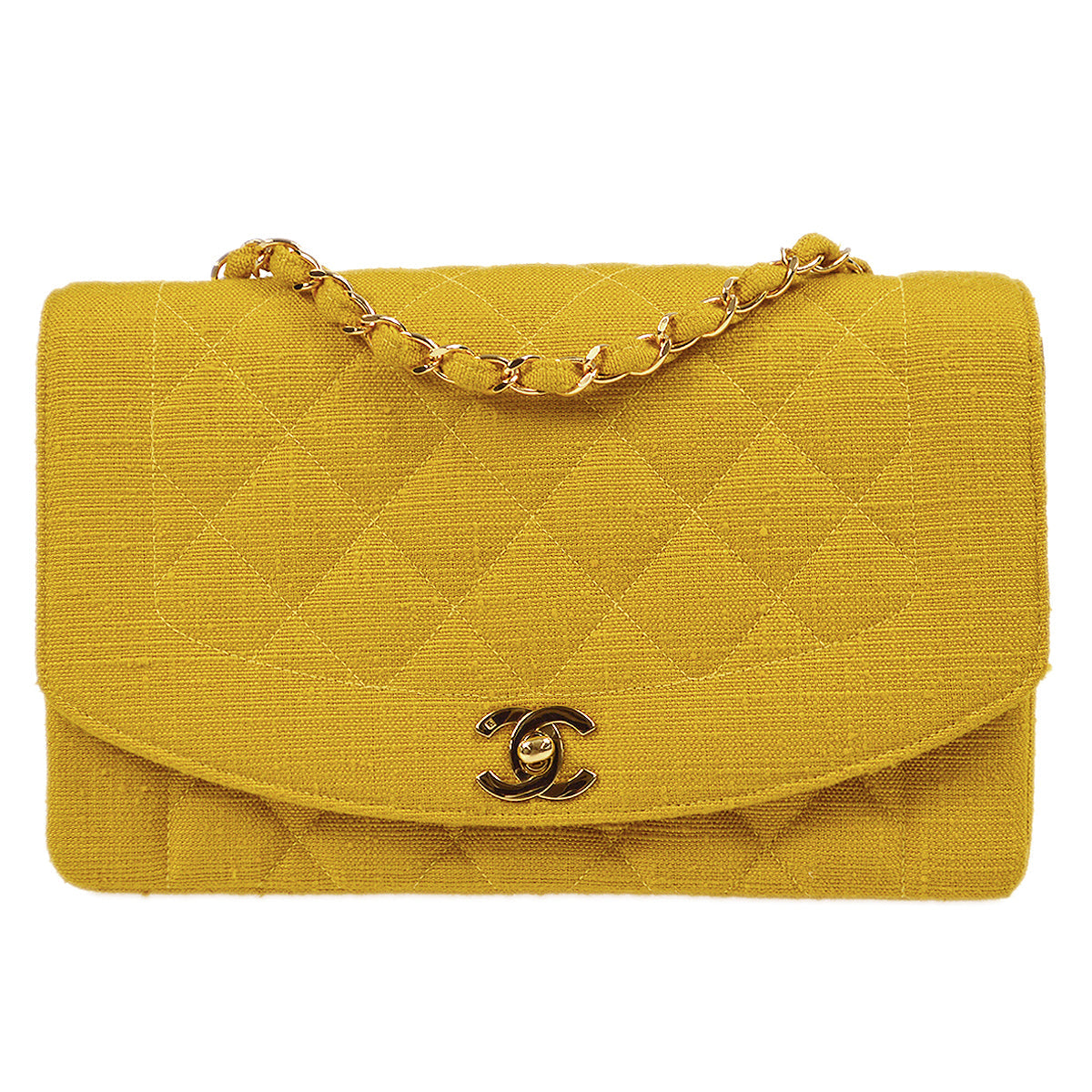 Luxury Chanel 1991-1994 Diana Flap Medium Yellow Linen 77936