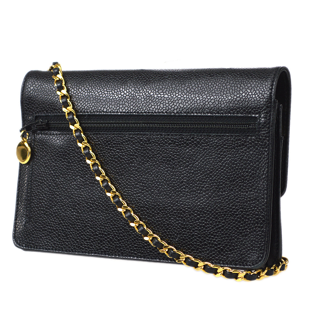Luxury Chanel WOC Chain Shoulder Wallet Bag Black Caviar 97644