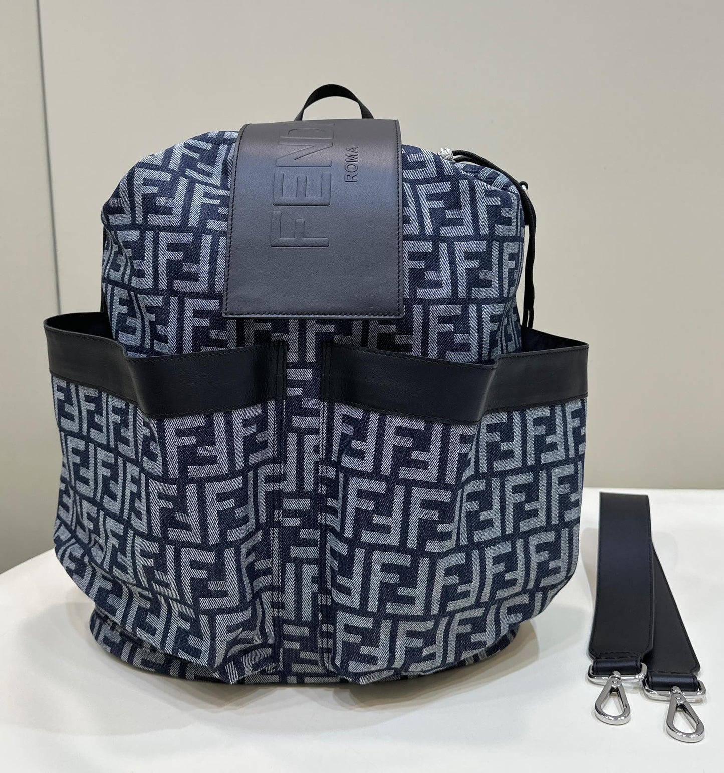 Luxury FendiLuxury FendiSTRIKE LARGE 46 FF MIDNIGHT BLUE JACQUARD FABRIC BACKPACK