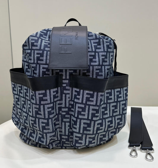 Luxury FendiLuxury FendiSTRIKE LARGE 46 FF MIDNIGHT BLUE JACQUARD FABRIC BACKPACK