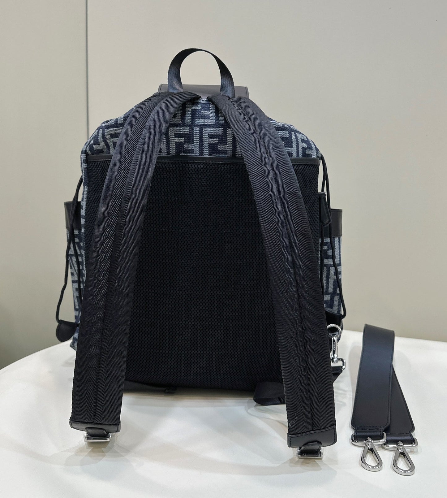 Luxury FendiLuxury FendiSTRIKE LARGE 46 FF MIDNIGHT BLUE JACQUARD FABRIC BACKPACK