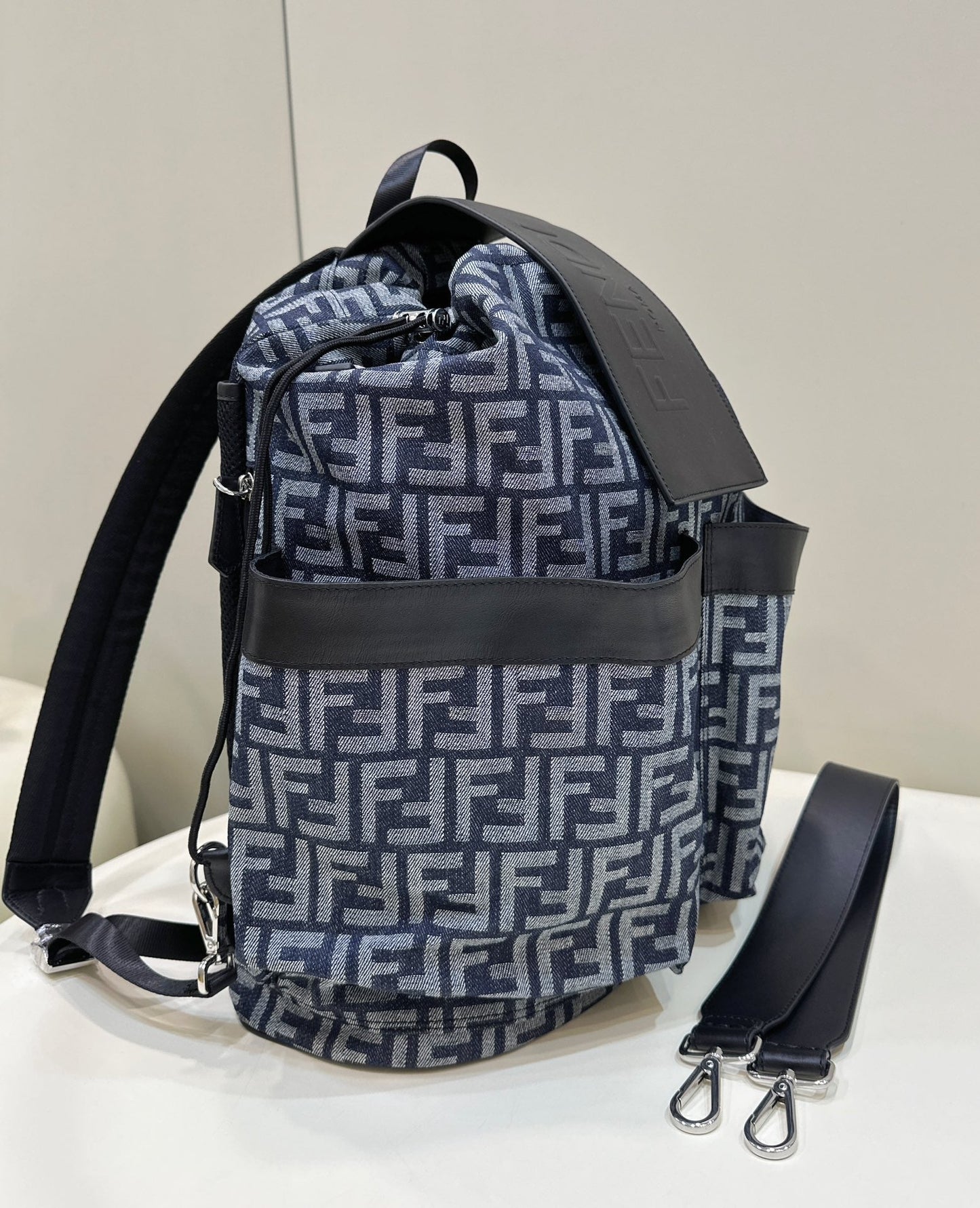 Luxury FendiLuxury FendiSTRIKE LARGE 46 FF MIDNIGHT BLUE JACQUARD FABRIC BACKPACK