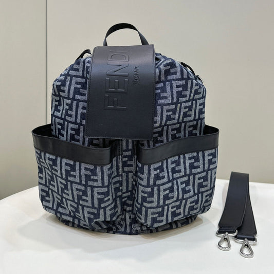 Luxury FendiLuxury FendiSTRIKE 41 MEDIUM FF MIDNIGHT BLUE JACQUARD FABRIC BACKPACK