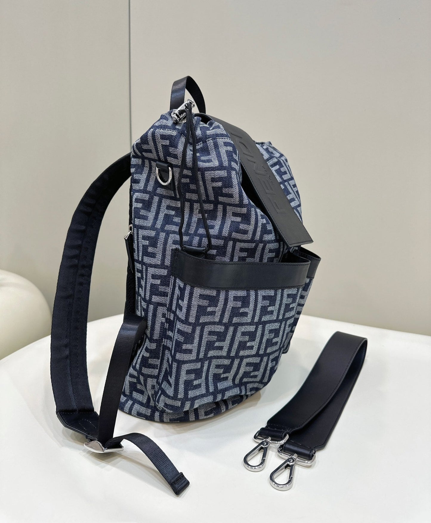 Luxury FendiLuxury FendiSTRIKE 41 MEDIUM FF MIDNIGHT BLUE JACQUARD FABRIC BACKPACK