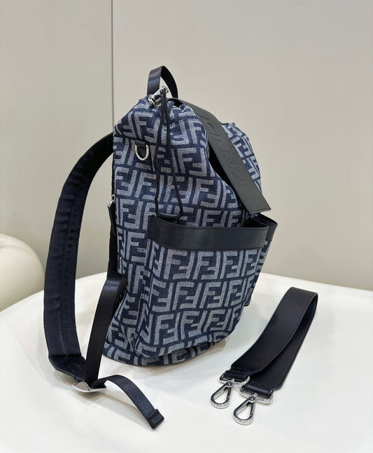 Luxury FendiLuxury FendiSTRIKE 41 MEDIUM FF MIDNIGHT BLUE JACQUARD FABRIC BACKPACK