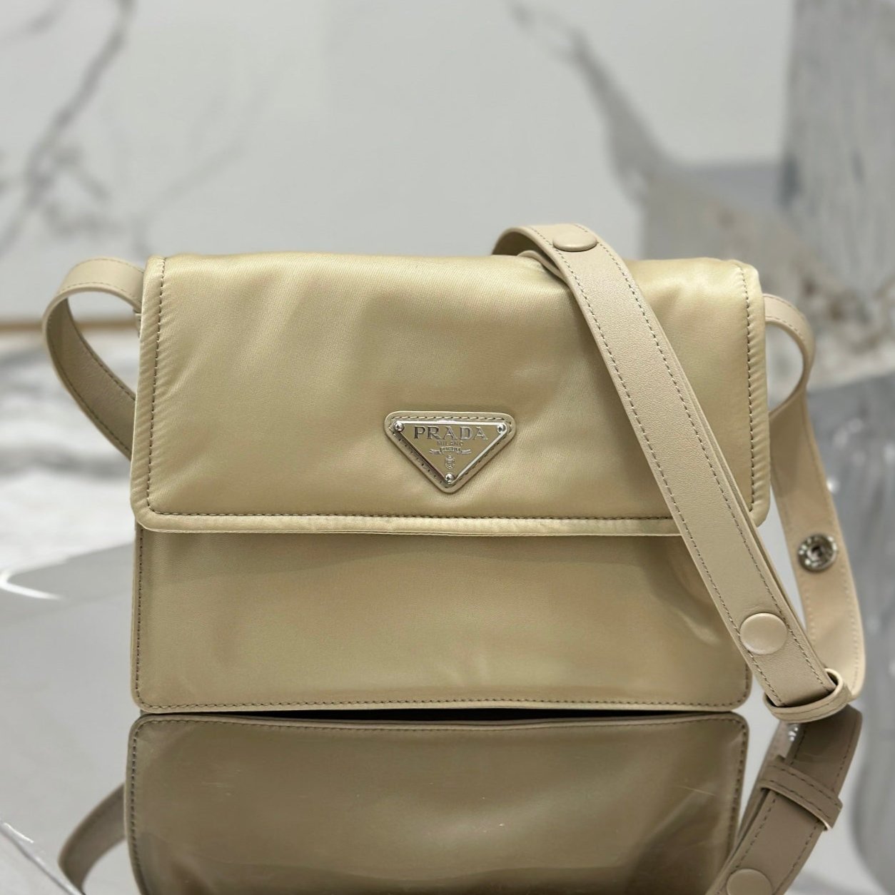 Luxury PradaCINI 23 MEDIUM BAG IN FLAX YELLOW RE-NYLON WITH STRAP