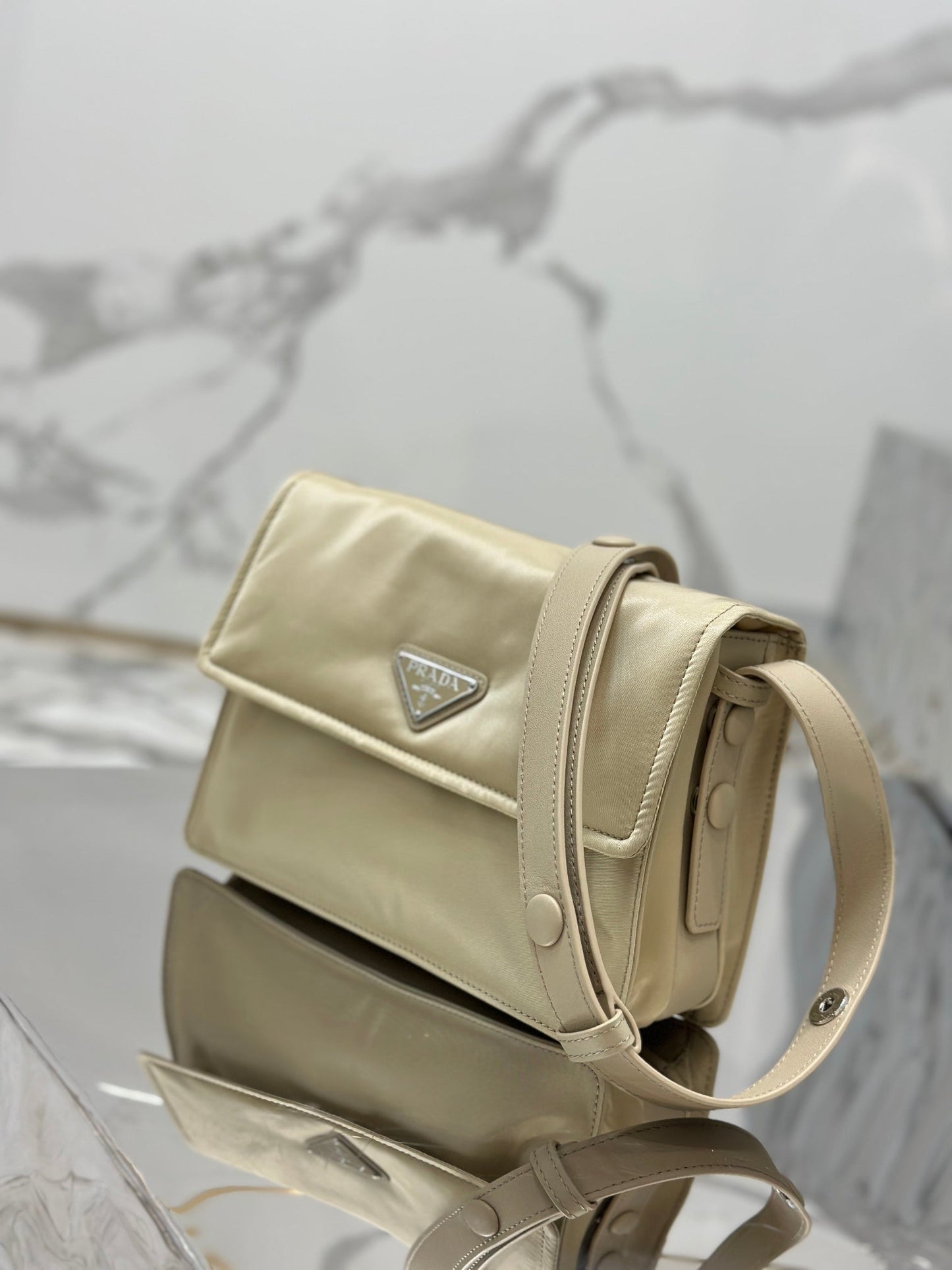 Luxury PradaCINI 23 MEDIUM BAG IN FLAX YELLOW RE-NYLON WITH STRAP