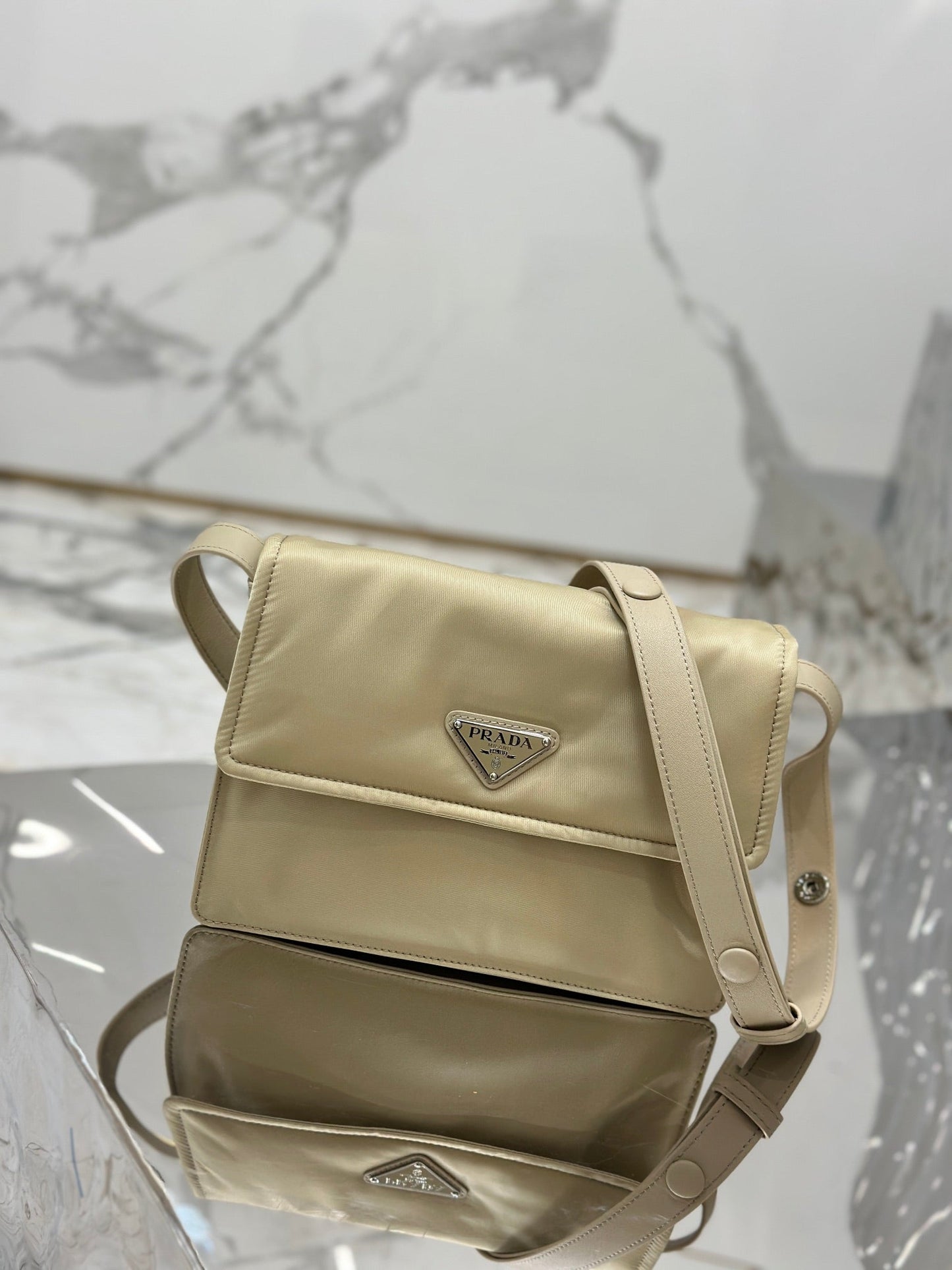 Luxury PradaCINI 23 MEDIUM BAG IN FLAX YELLOW RE-NYLON WITH STRAP