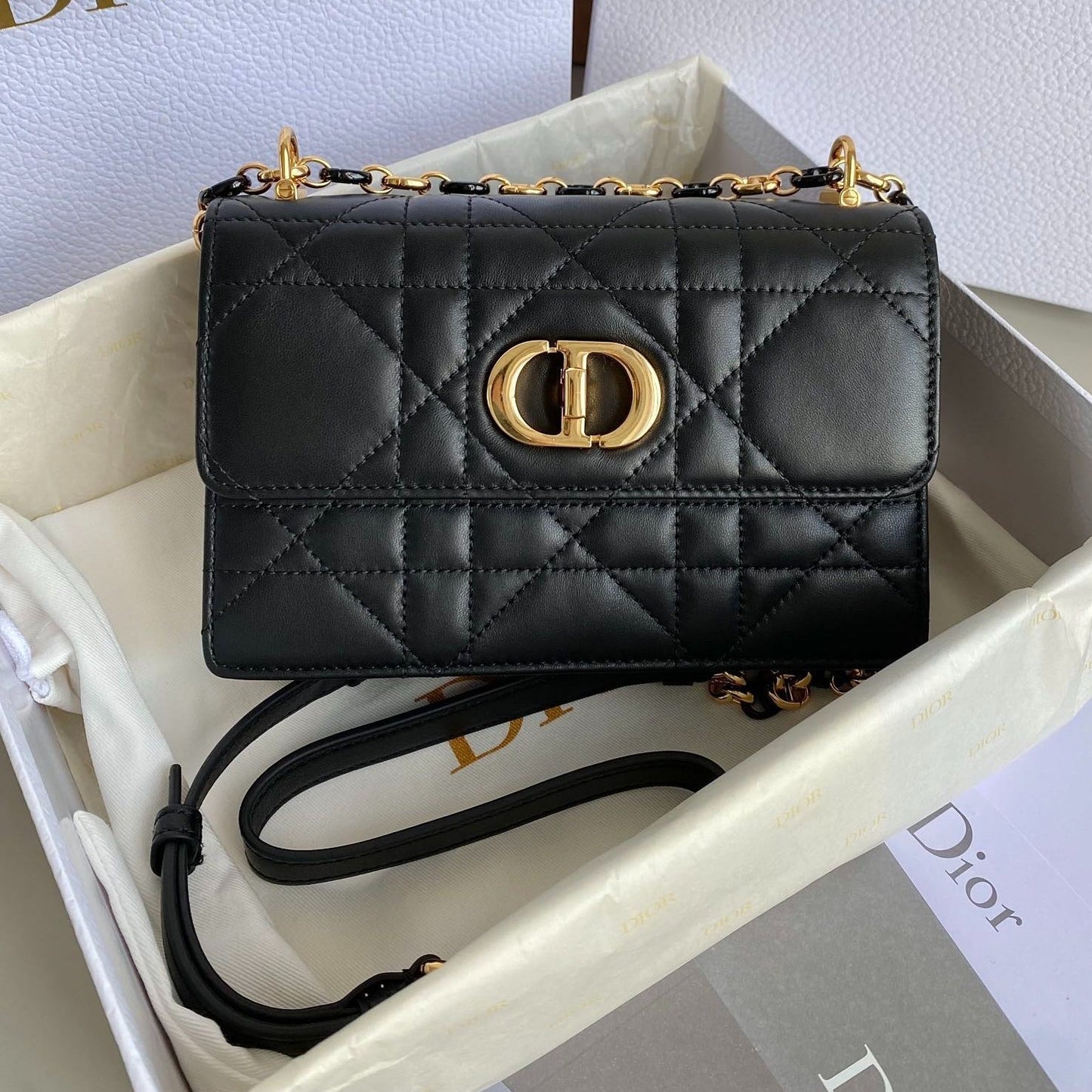 Luxury DiorMINI CHAIN BAG 17 IN BLACK CALFSKIN