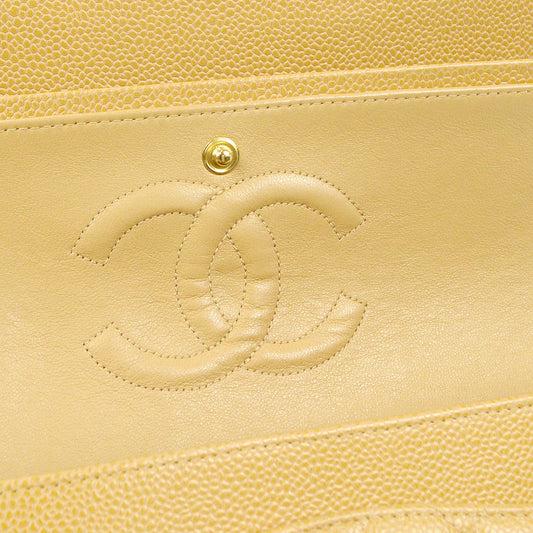 CHANEL 2003-2004 Classic Double Flap Medium Beige Caviar 66827