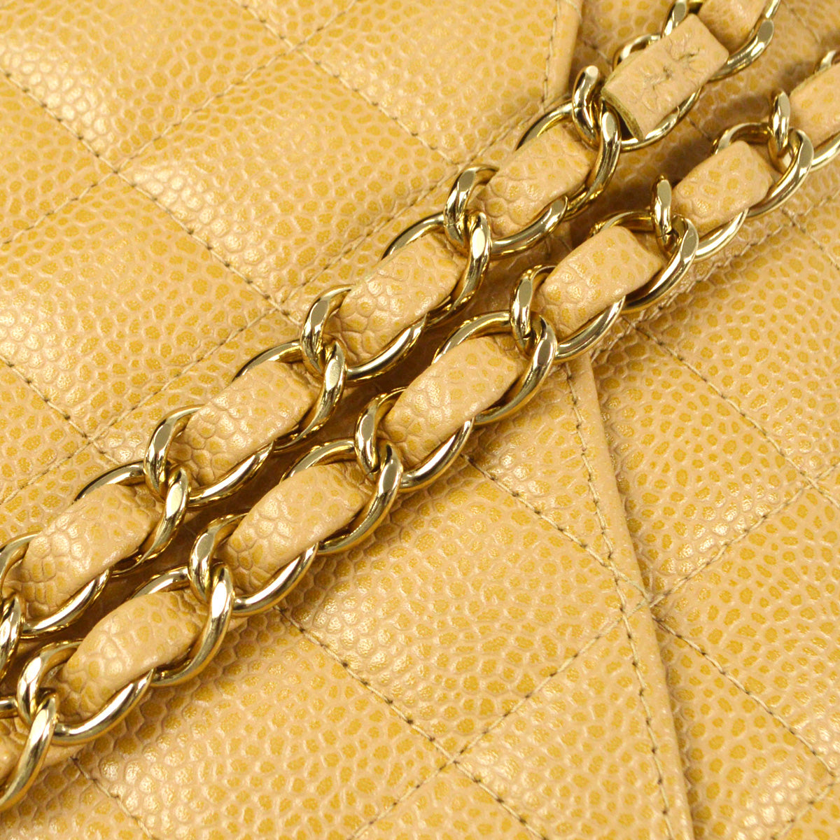CHANEL 2003-2004 Classic Double Flap Medium Beige Caviar 66827