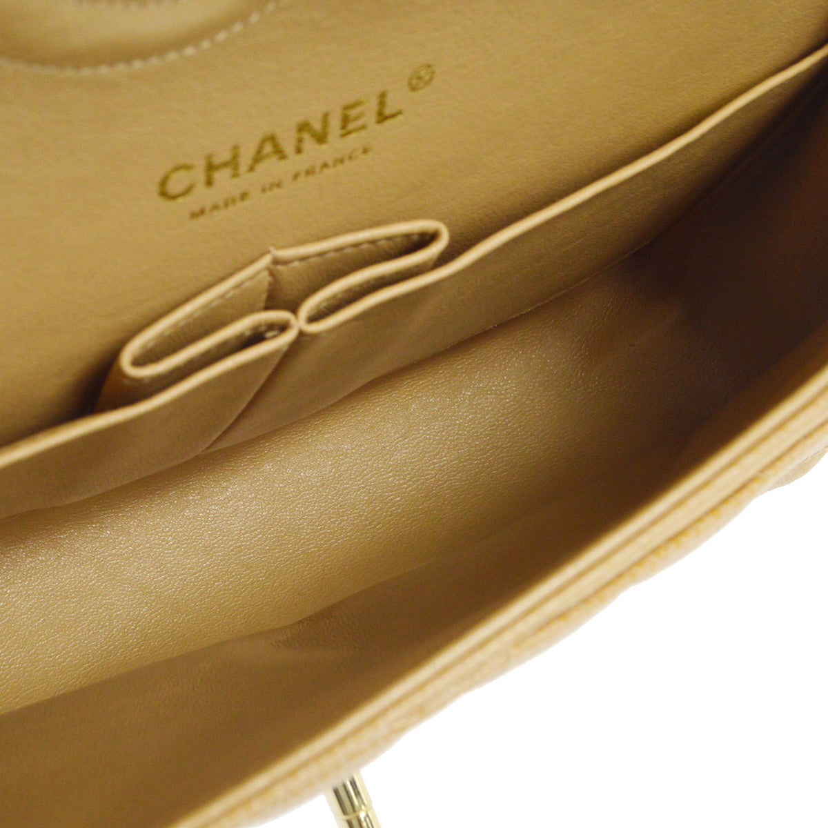 CHANEL 2003-2004 Classic Double Flap Medium Beige Caviar 66827