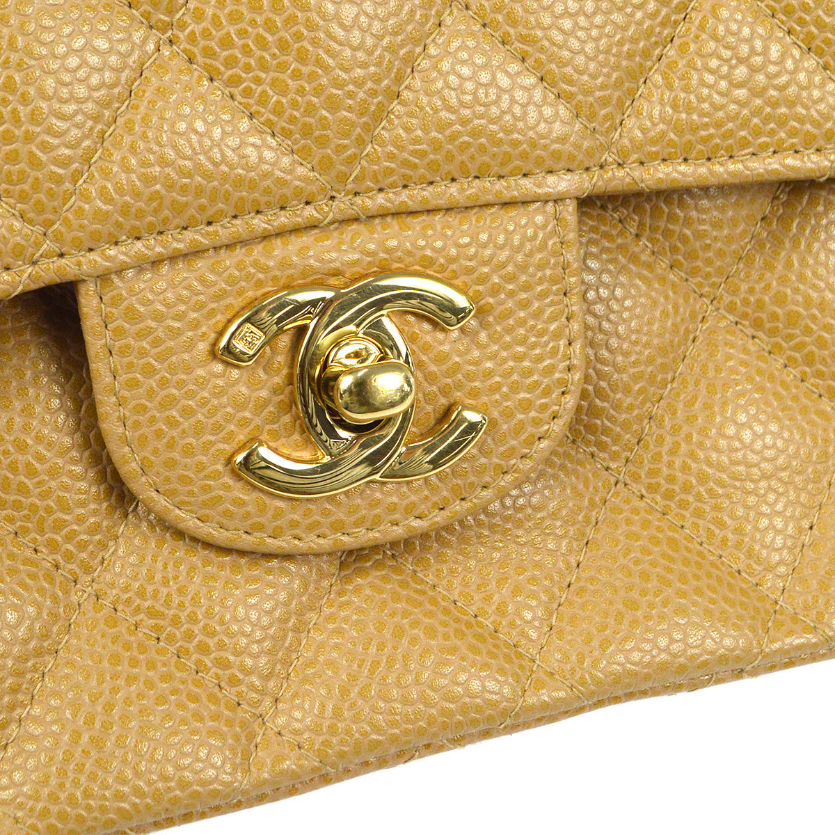 CHANEL 2003-2004 Classic Double Flap Medium Beige Caviar 66827