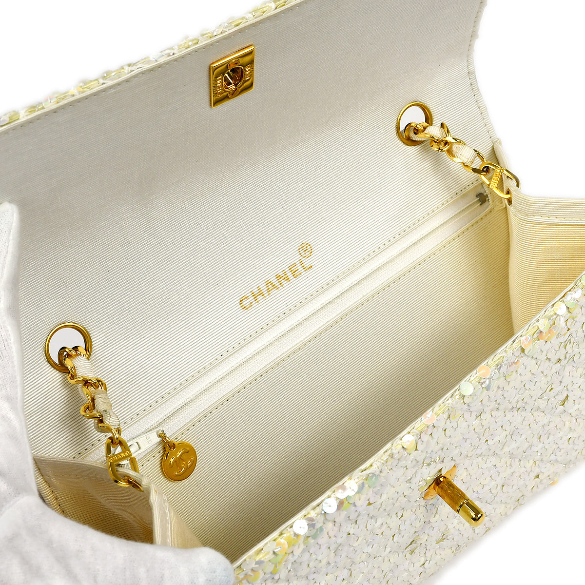 CHANEL * 1989-1991 Straight Flap Medium Sequin 67892