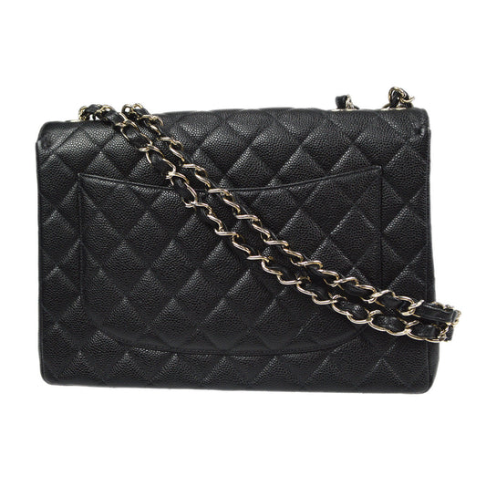CHANEL Classic Flap Jumbo Double Chain Shoulder Bag Black Caviar 87978