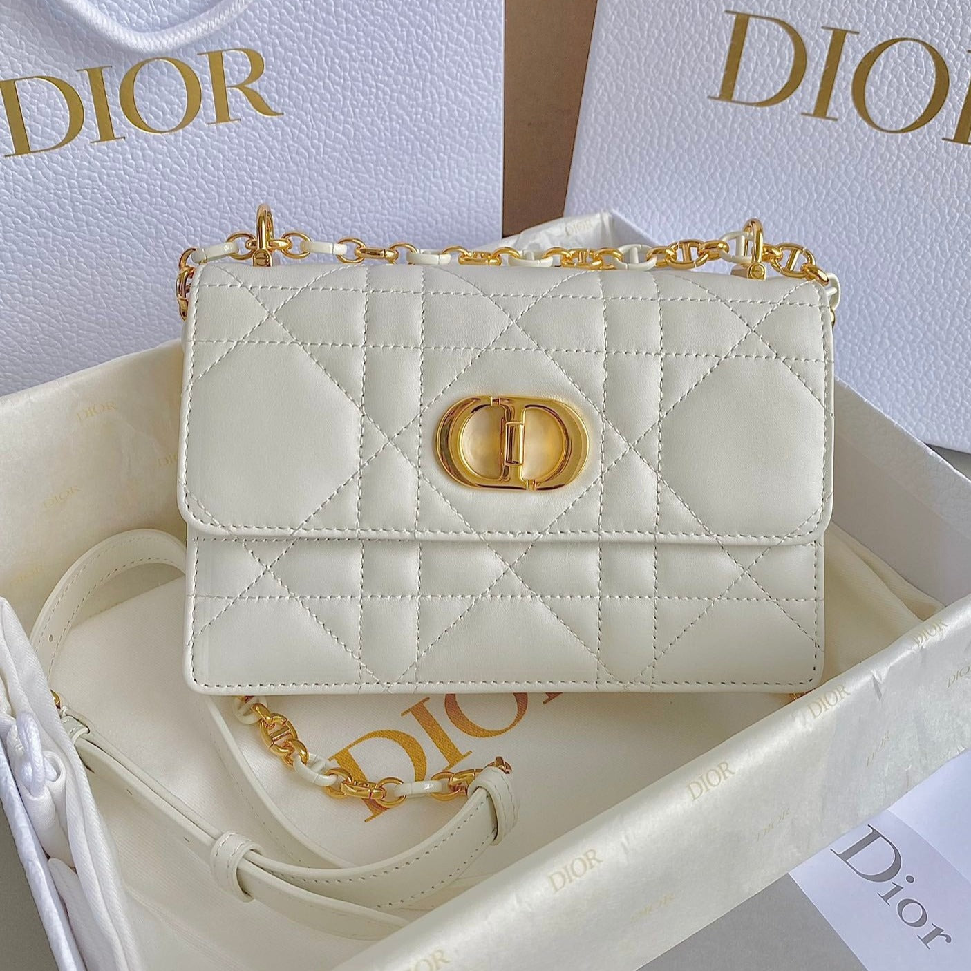 Luxury DiorMINI CHAIN BAG 17 IN WHITE CALFSKIN