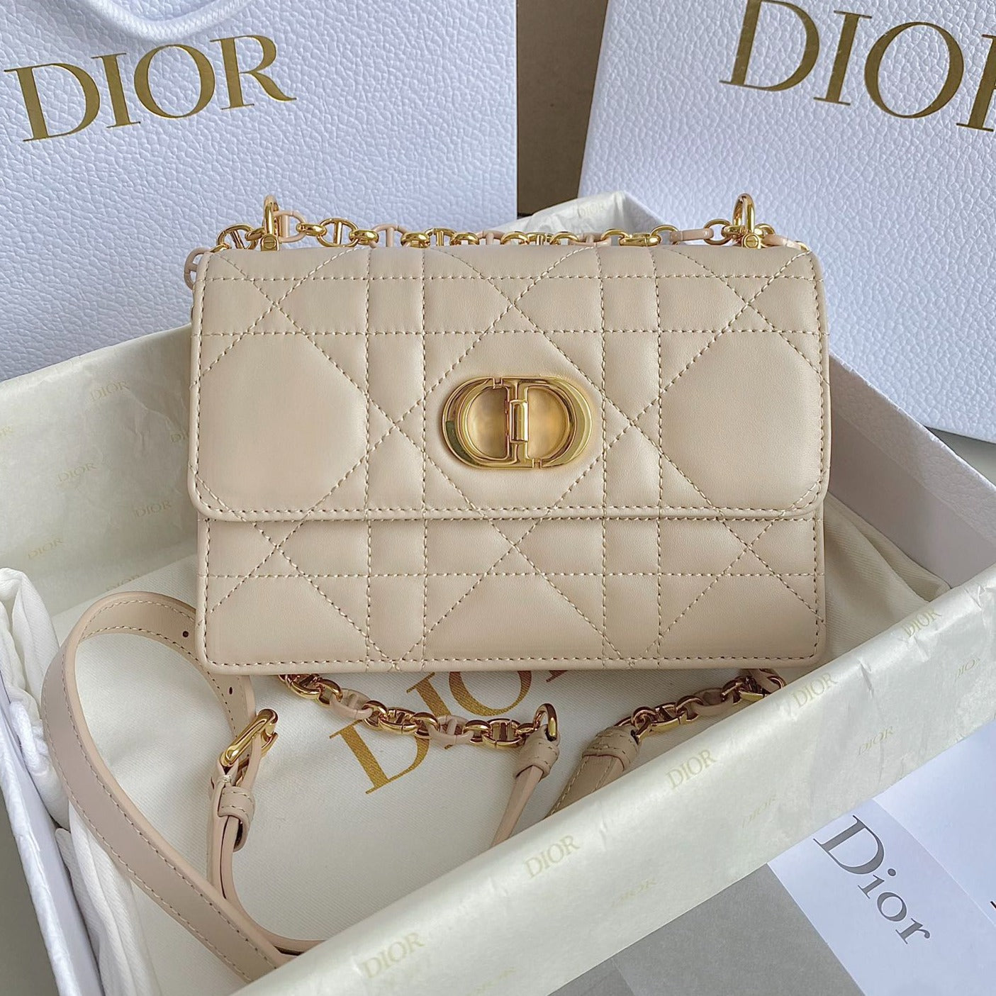 Luxury DiorMINI CHAIN BAG 17 IN BEIGE CALFSKIN