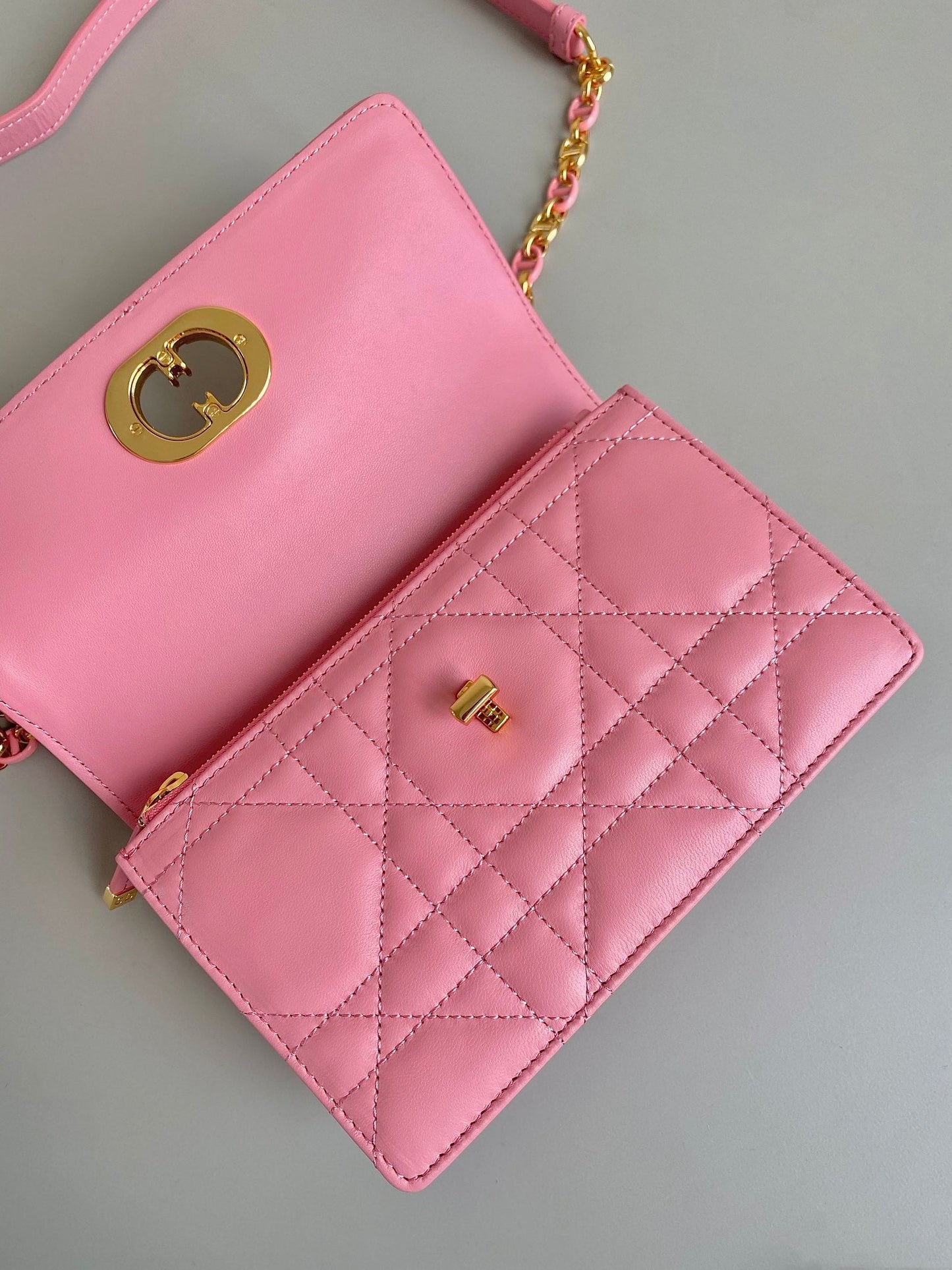 Luxury DiorMINI CHAIN BAG 17 IN LIGHT PINK CALFSKIN