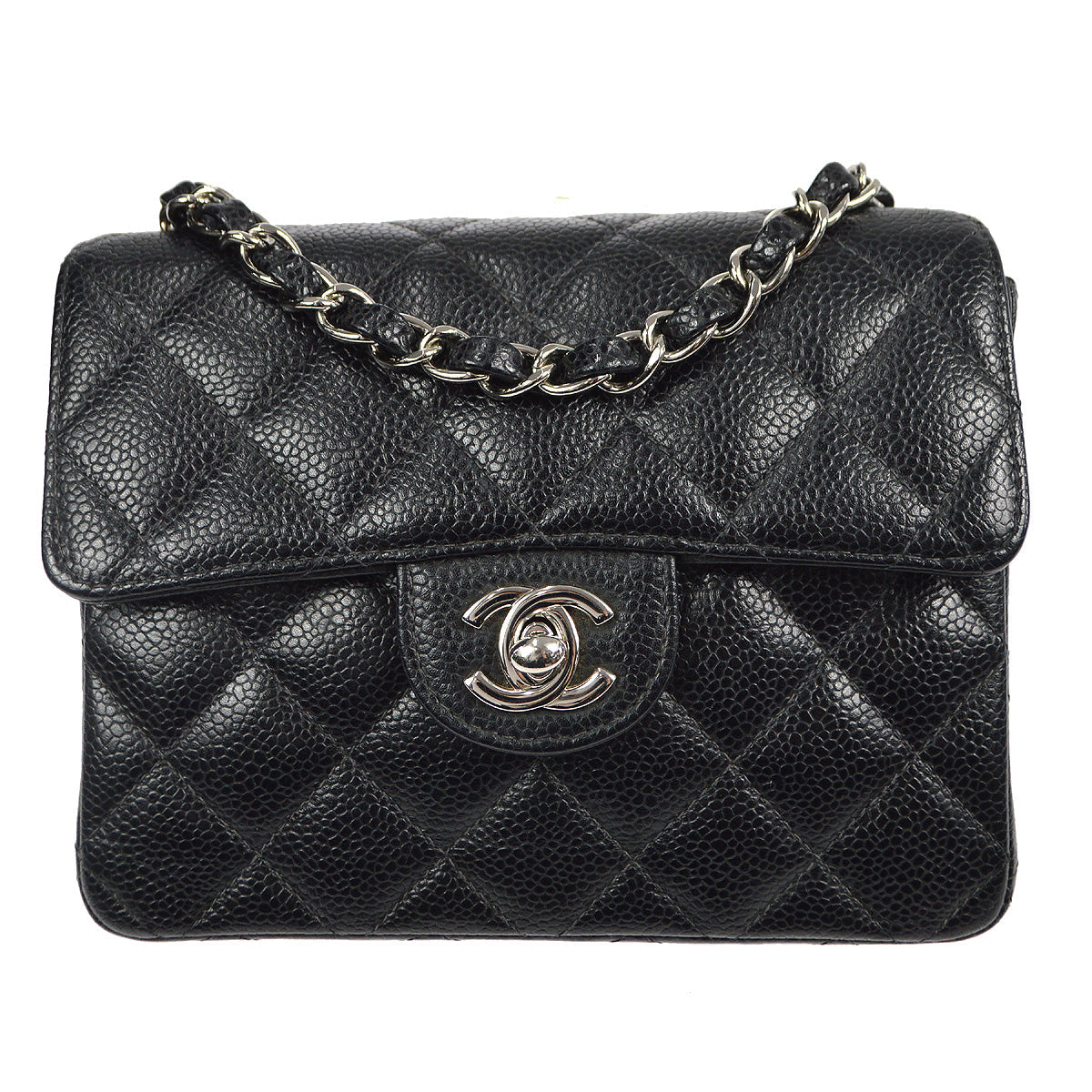 CHANEL 2004-2005 Classic Flap Mini Square 17 SHW Black Caviar 78282
