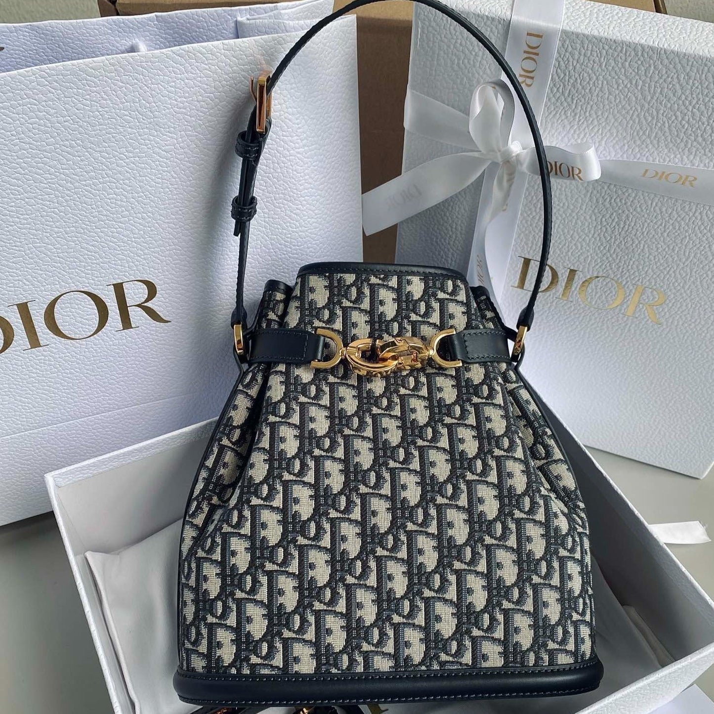 Luxury DiorMEDIUM C'EST 24 IN BLUE CD-EMBOSSED OBLIQUE JACQUARD