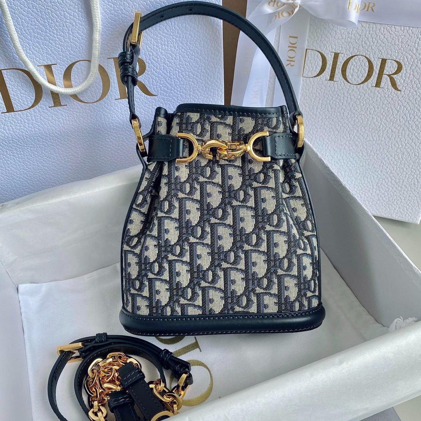 Luxury DiorSMALL C'EST 18 IN BLUE CD-EMBOSSED OBLIQUE JACQUARD
