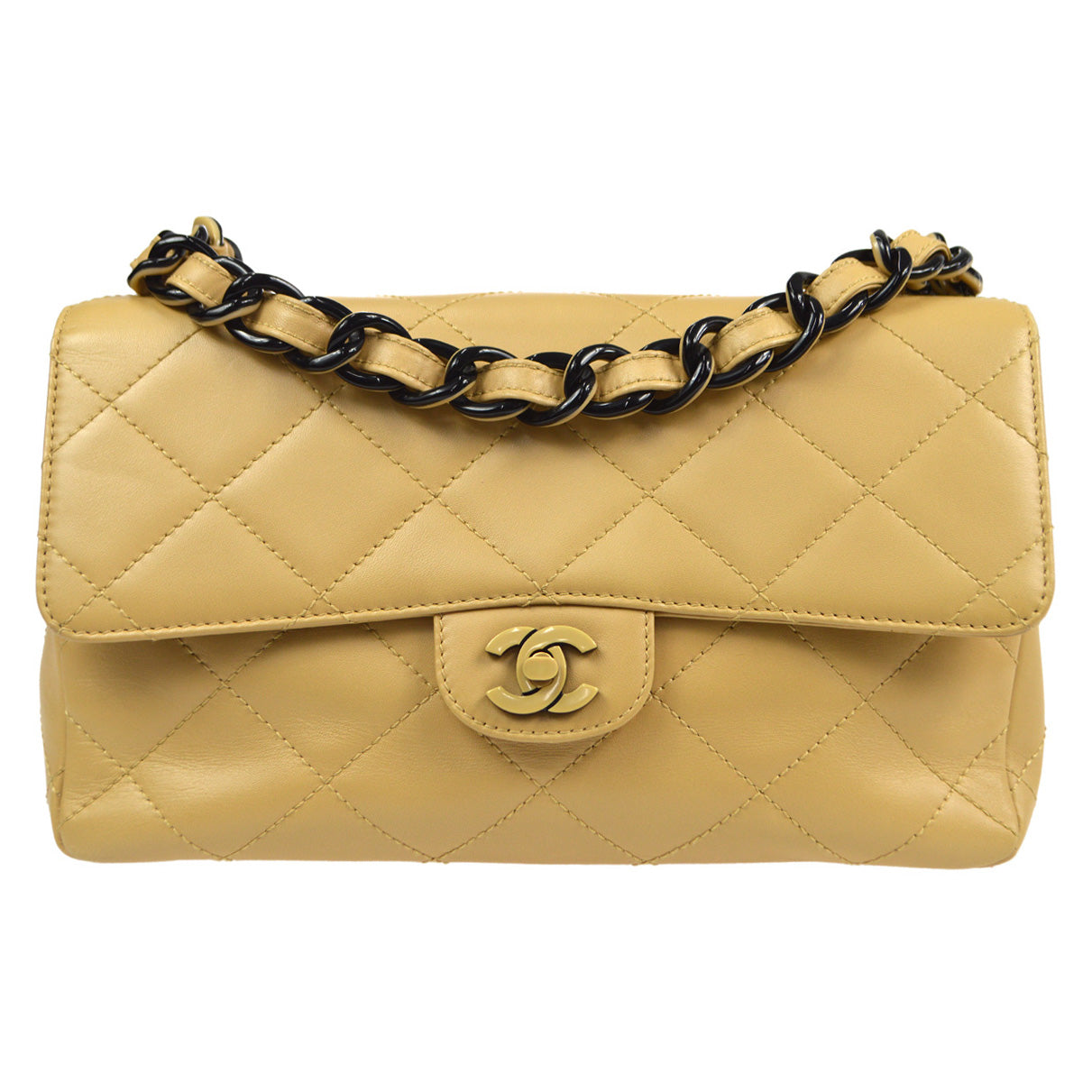 CHANEL 2000-2001 Acrylic Chain Classic Single Flap Medium Beige Calfskin 67927