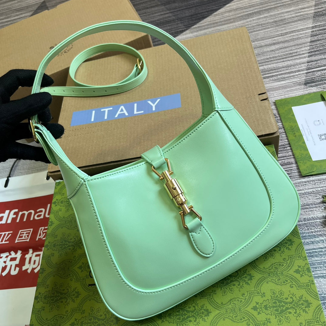 Luxury Gucci GG JACKIE SMALL 28 SHOULDER BAG IN LIGHT GREEN CALFSKIN