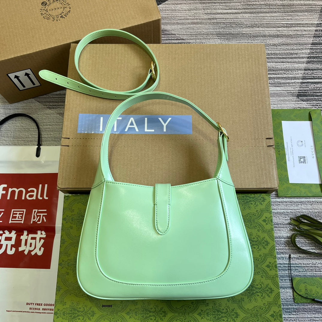 Luxury Gucci GG JACKIE SMALL 28 SHOULDER BAG IN LIGHT GREEN CALFSKIN