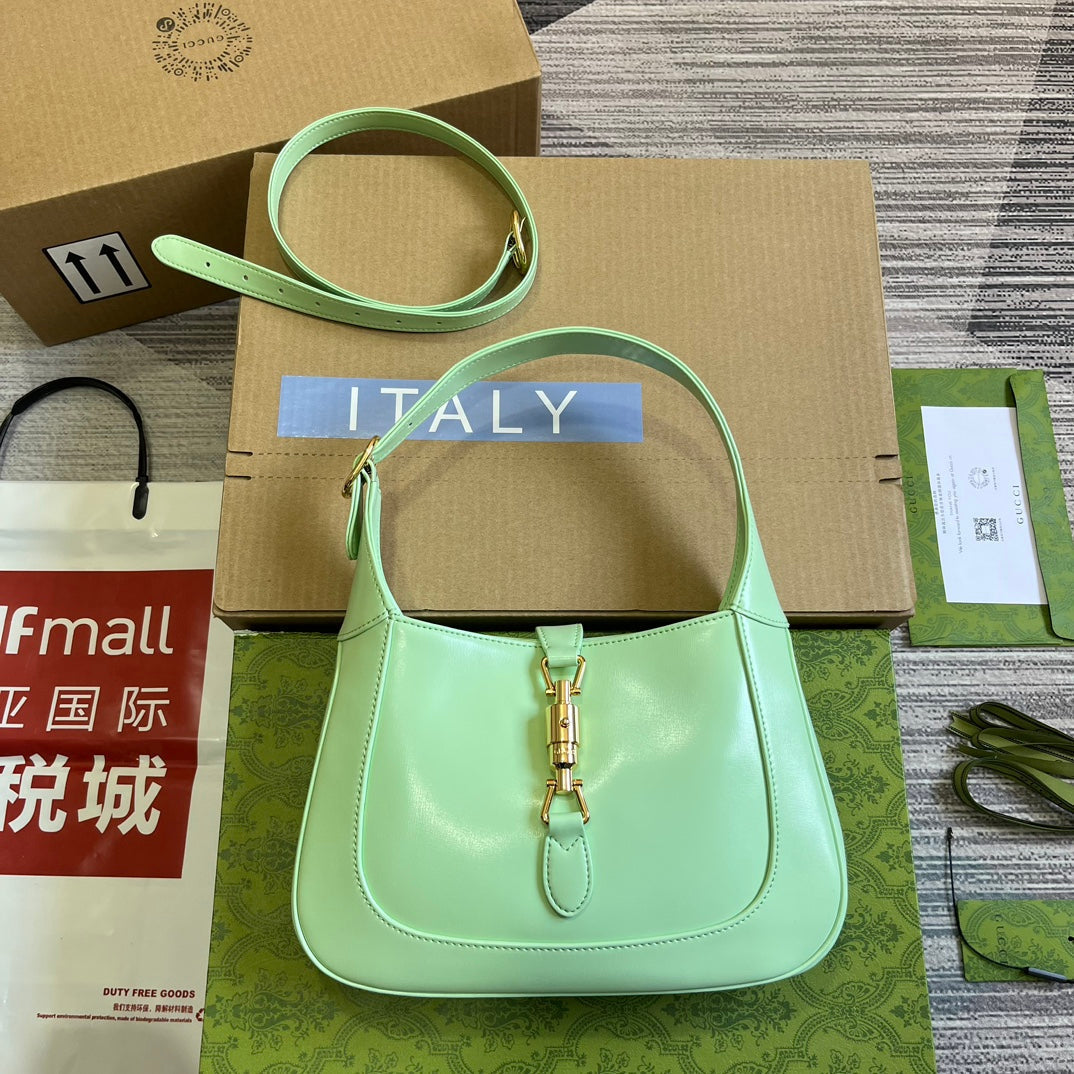 Luxury Gucci GG JACKIE SMALL 28 SHOULDER BAG IN LIGHT GREEN CALFSKIN