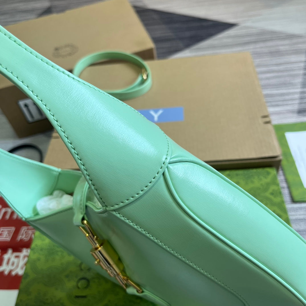 Luxury Gucci GG JACKIE SMALL 28 SHOULDER BAG IN LIGHT GREEN CALFSKIN
