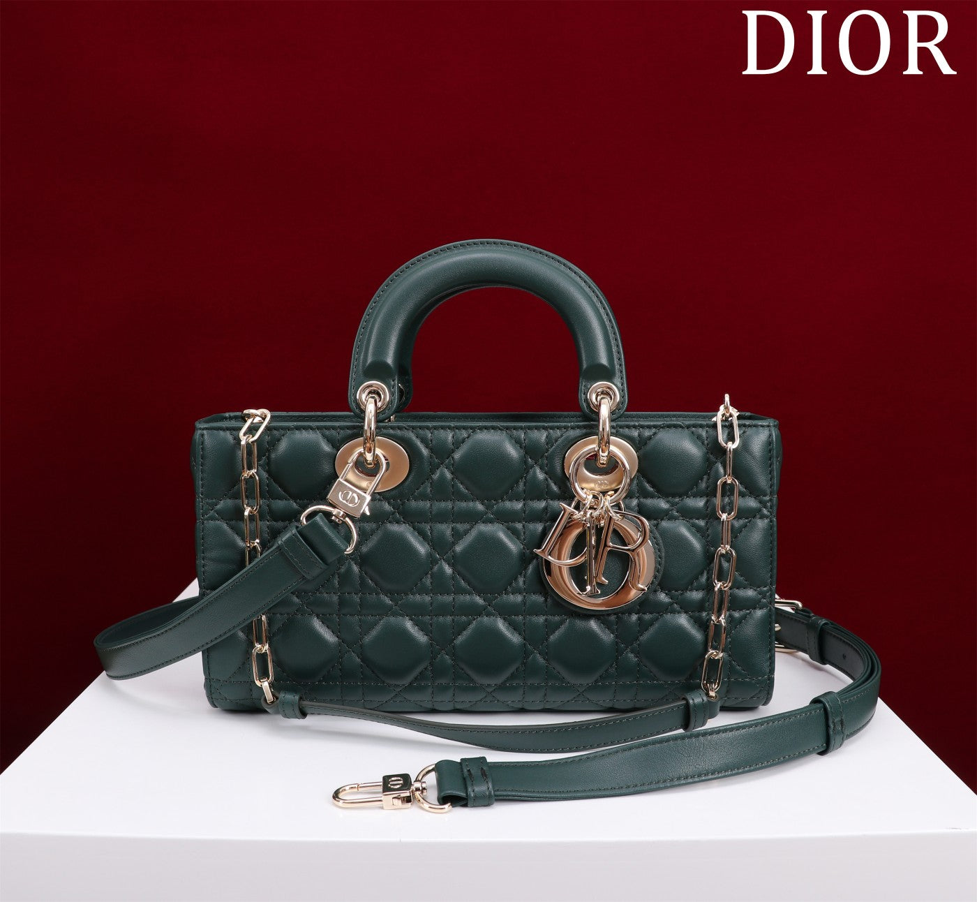 Luxury Diormedium lady d-joy 26 dark green lambskin