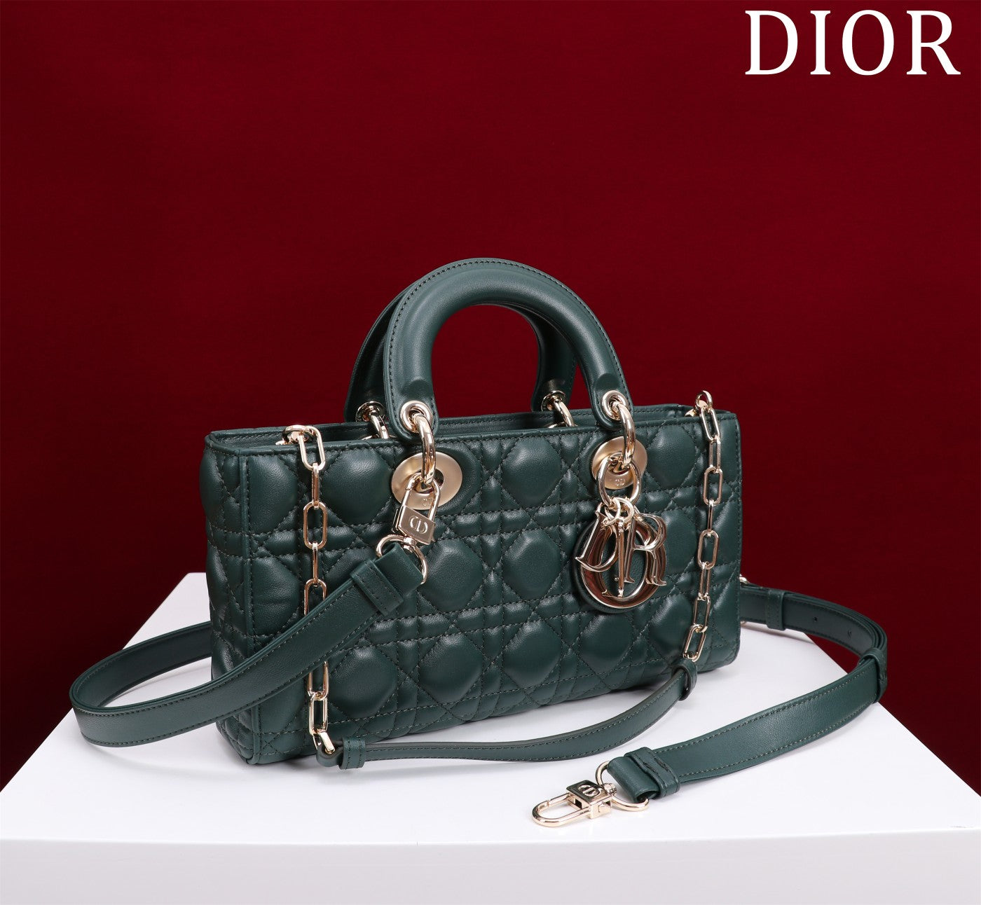 Luxury Diormedium lady d-joy 26 dark green lambskin