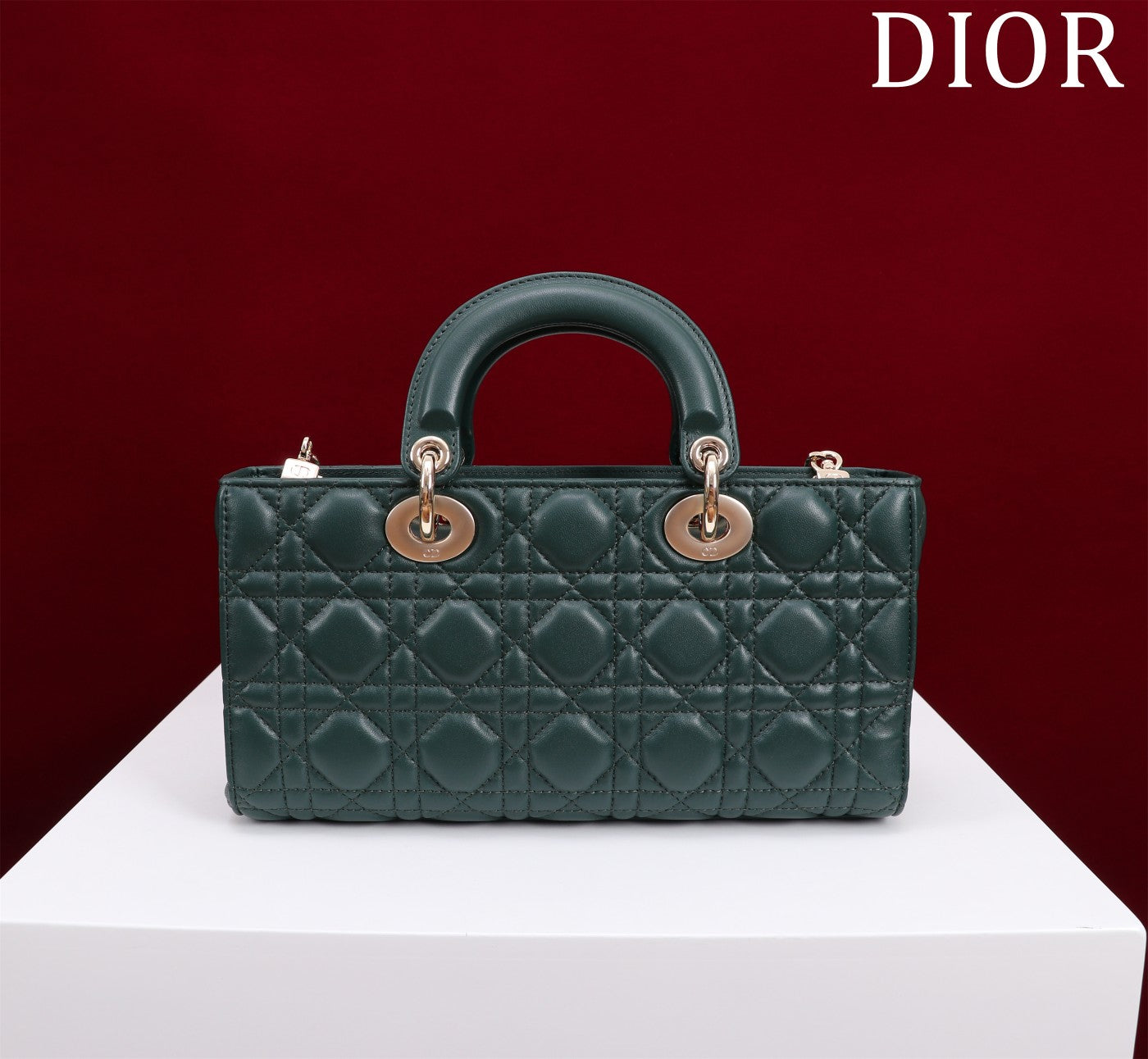 Luxury Diormedium lady d-joy 26 dark green lambskin