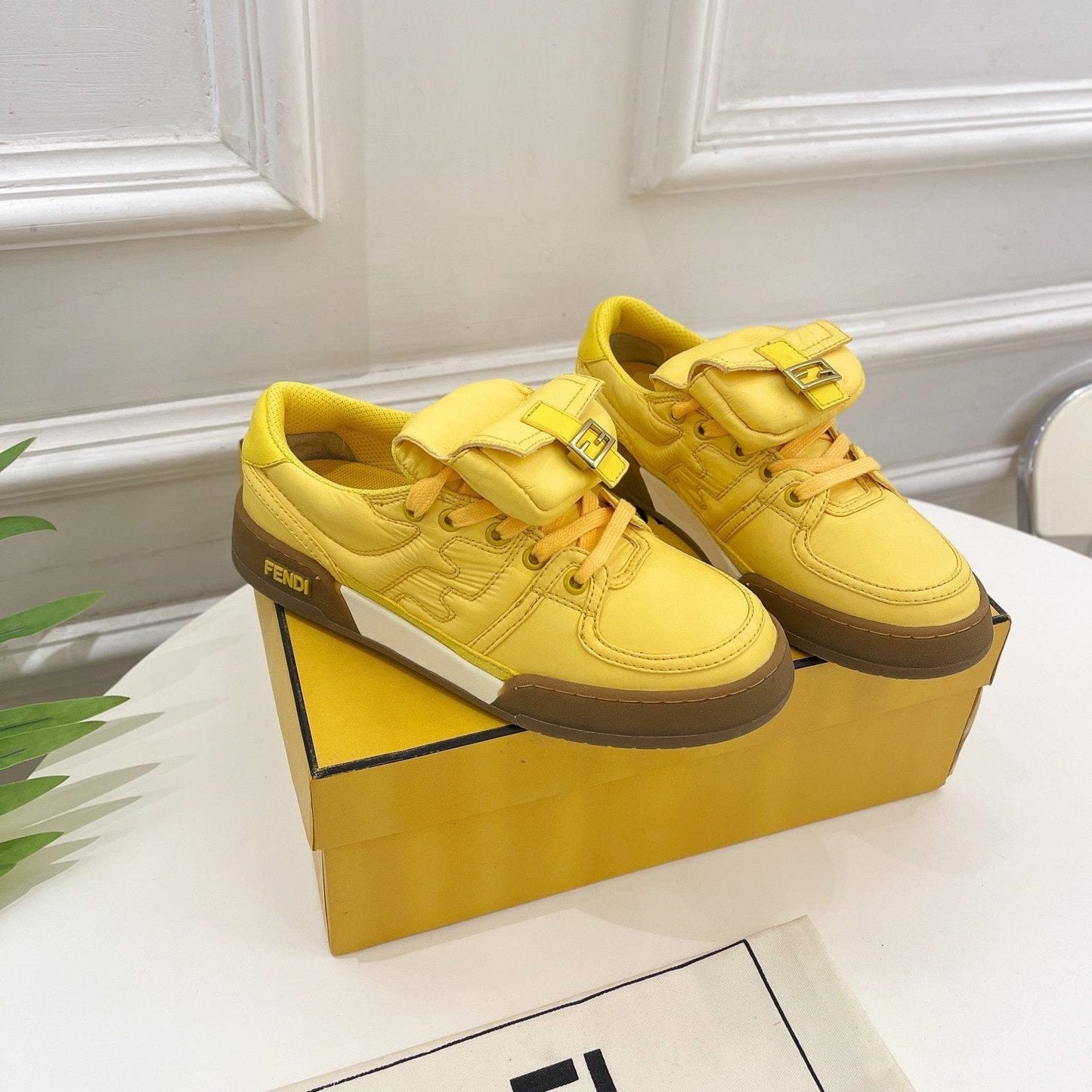 Luxury FendiLuxury FendiTRAINER SNEAKER IN CORN YELLOW LAMBSKIN