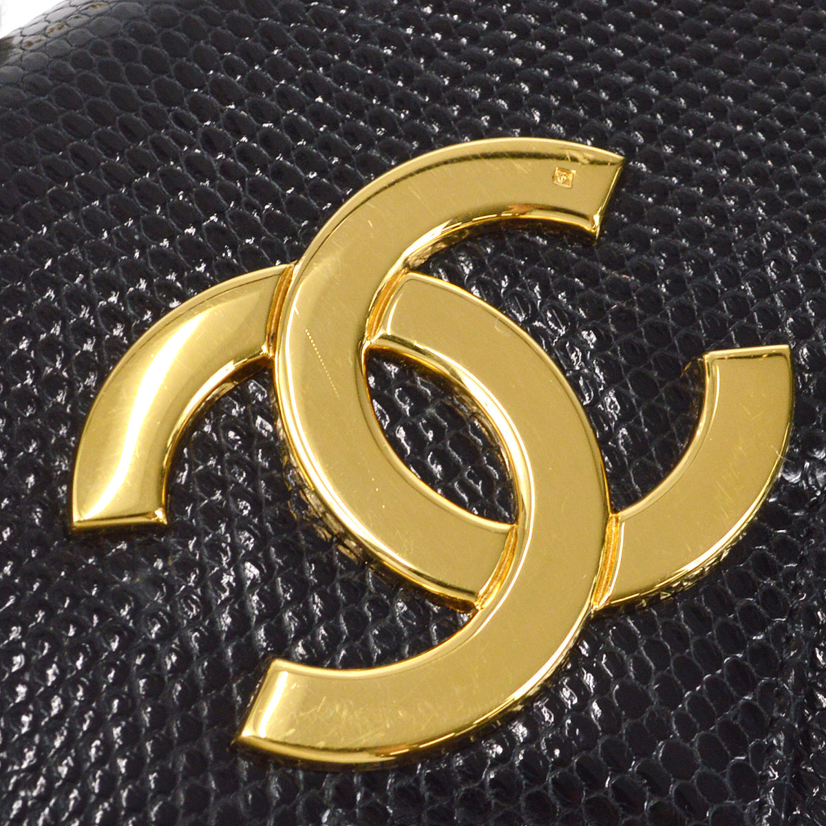 CHANEL * Straight Flap Chain Shoulder Bag Black Lizard 98558