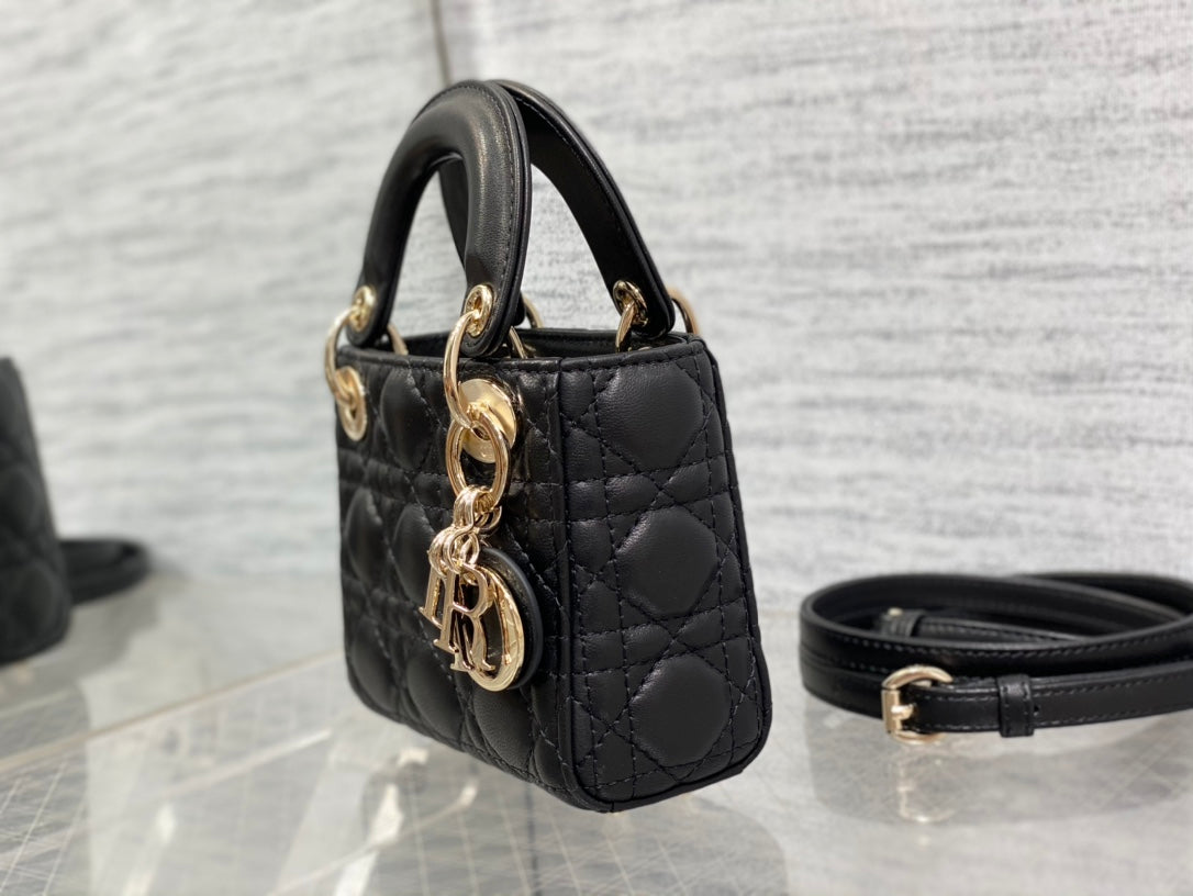 Luxury Diormicro lady 12 black lambskin ghw