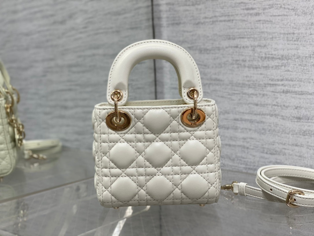 Luxury Diormicro lady 12 white lambskin ghw