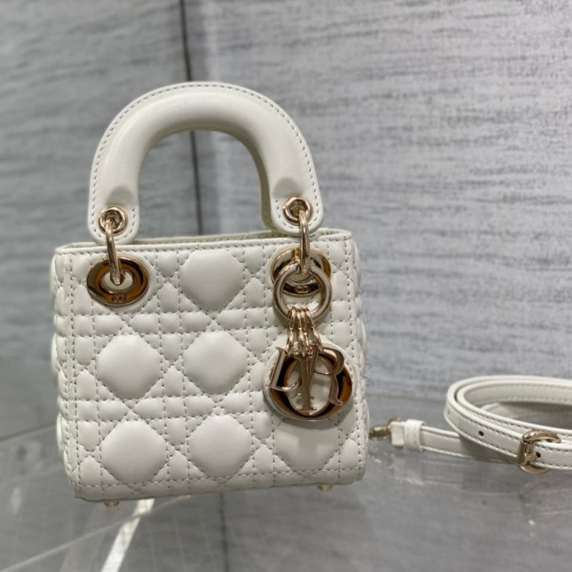 Luxury Diormicro lady 12 white lambskin ghw