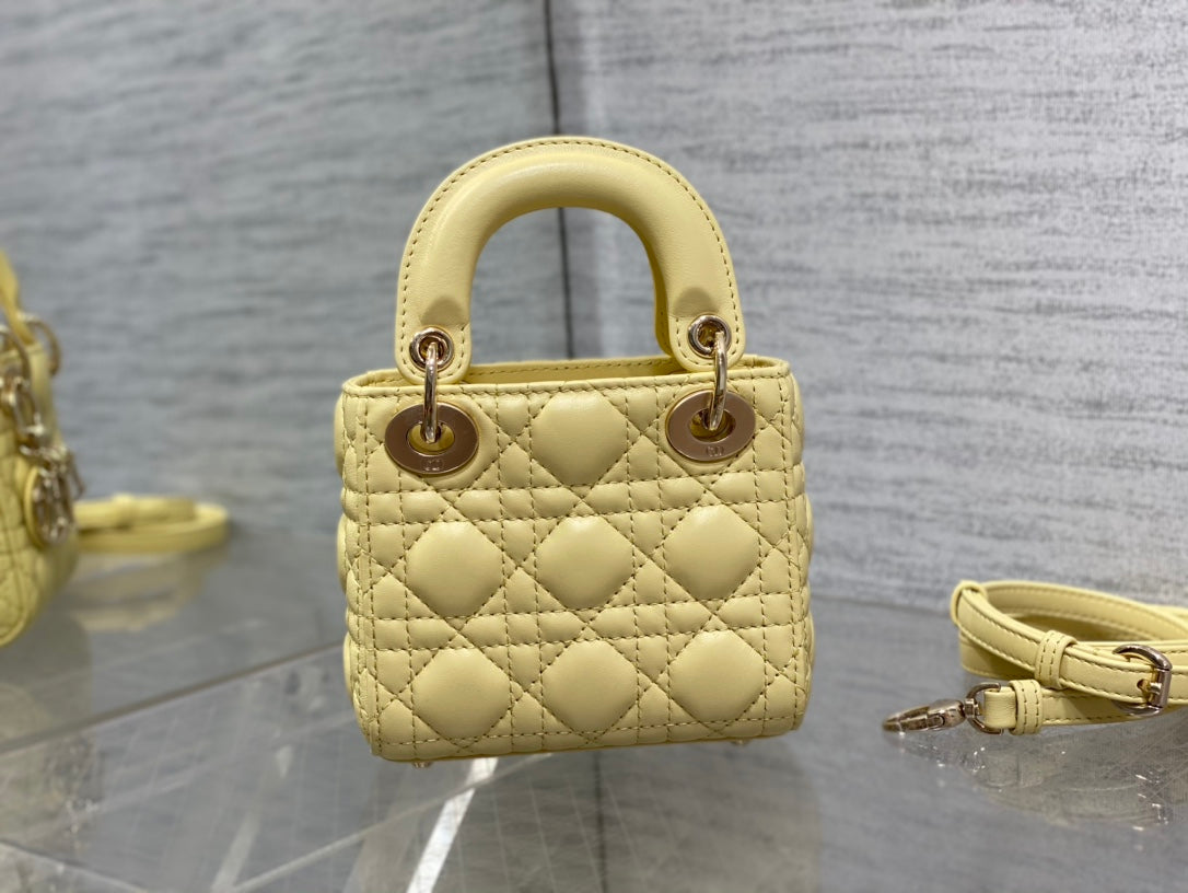 Luxury Diormicro lady 12 yellow lambskin ghw