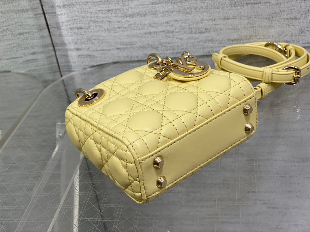 Luxury Diormicro lady 12 yellow lambskin ghw
