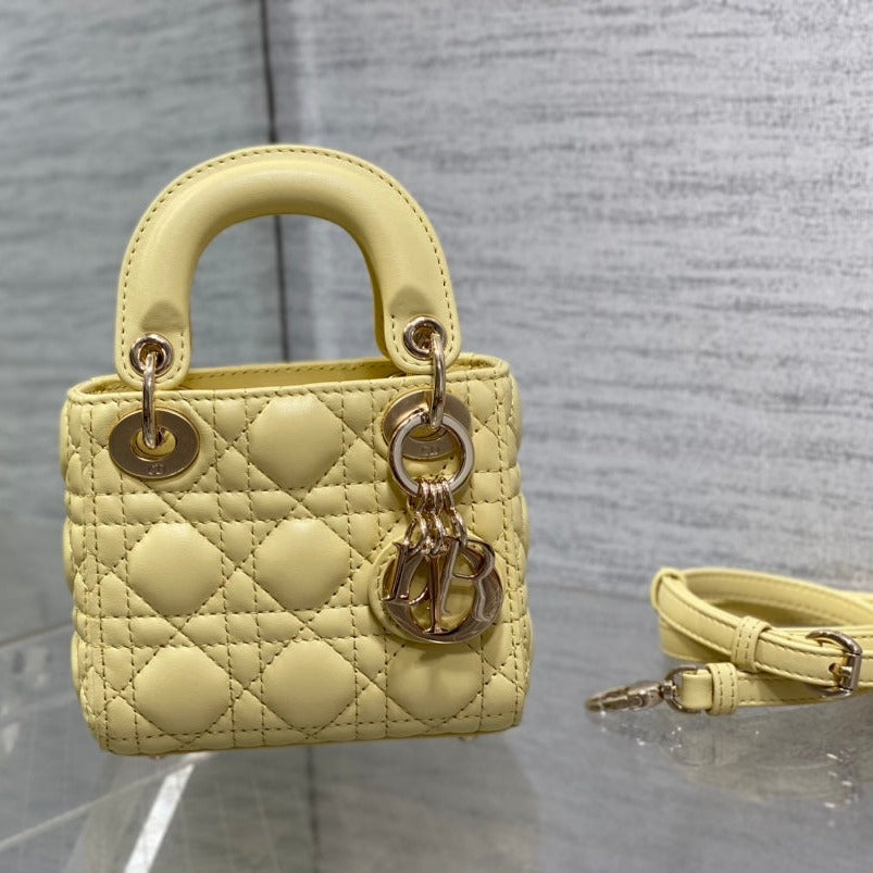 Luxury Diormicro lady 12 yellow lambskin ghw