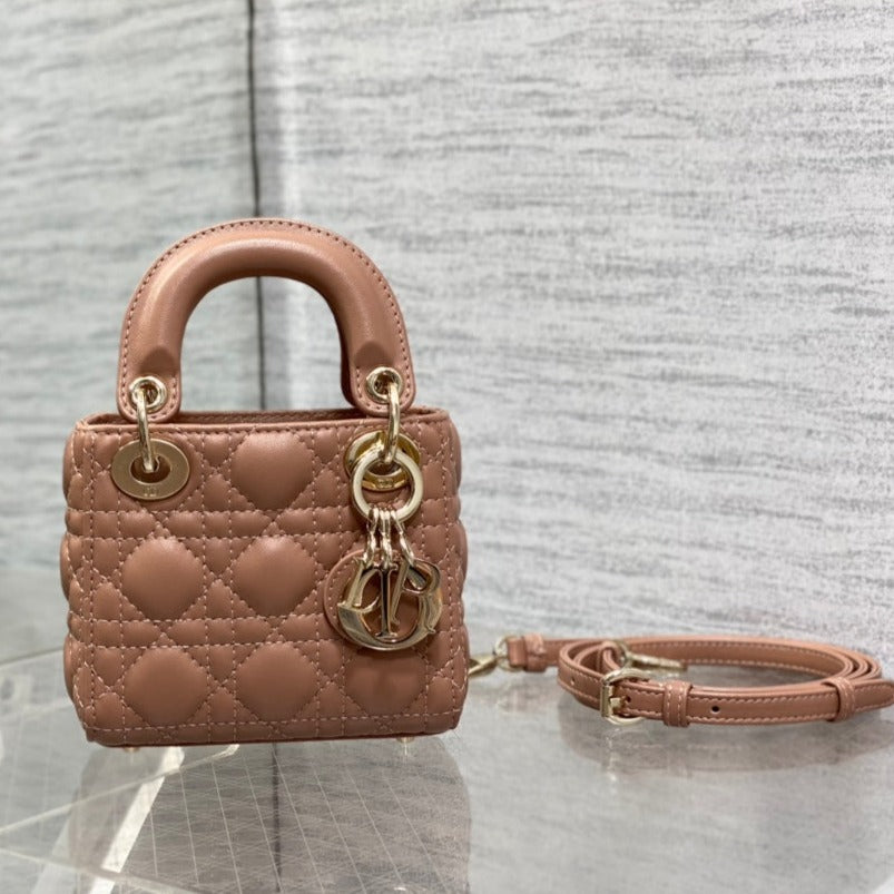 Luxury Diormicro lady 12 pinkish brown lambskin ghw