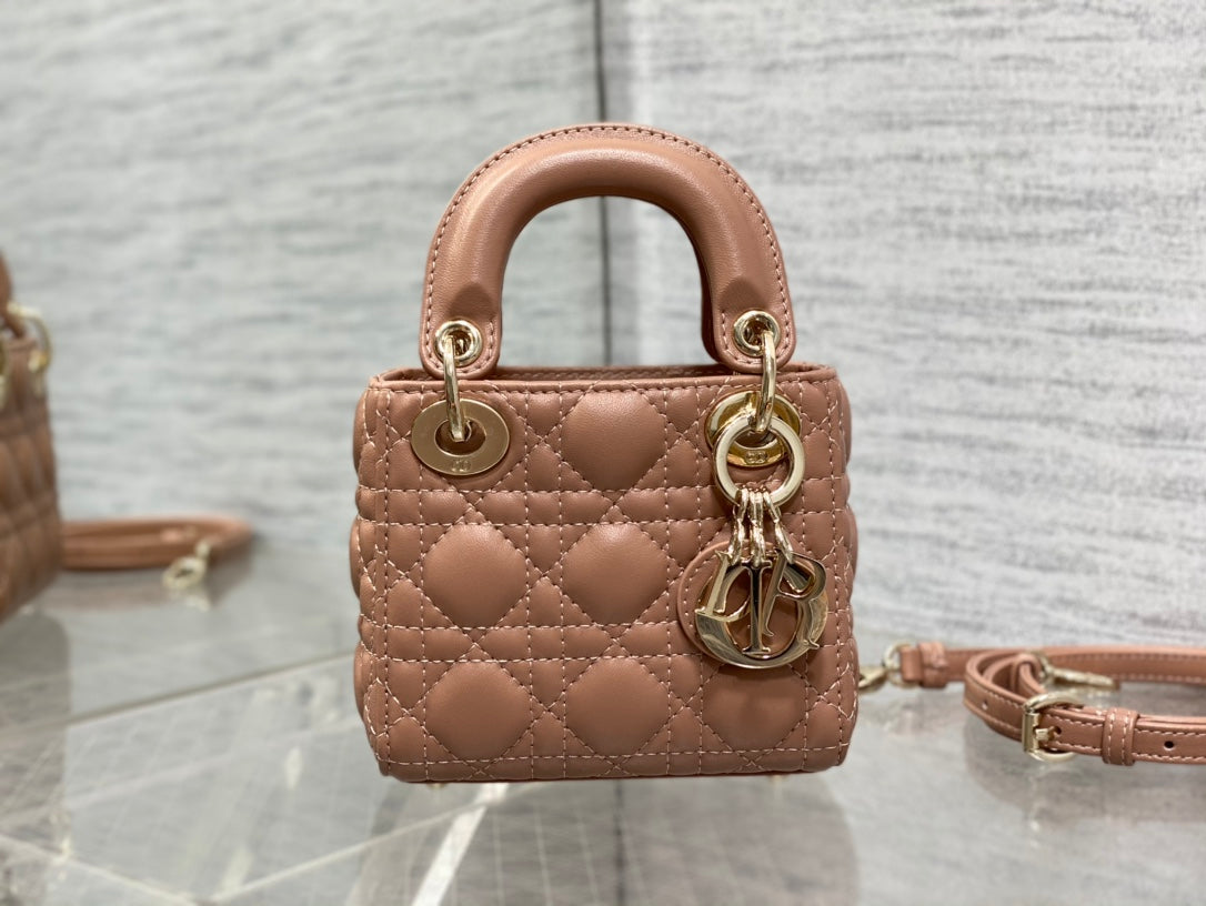 Luxury Diormicro lady 12 pinkish brown lambskin ghw
