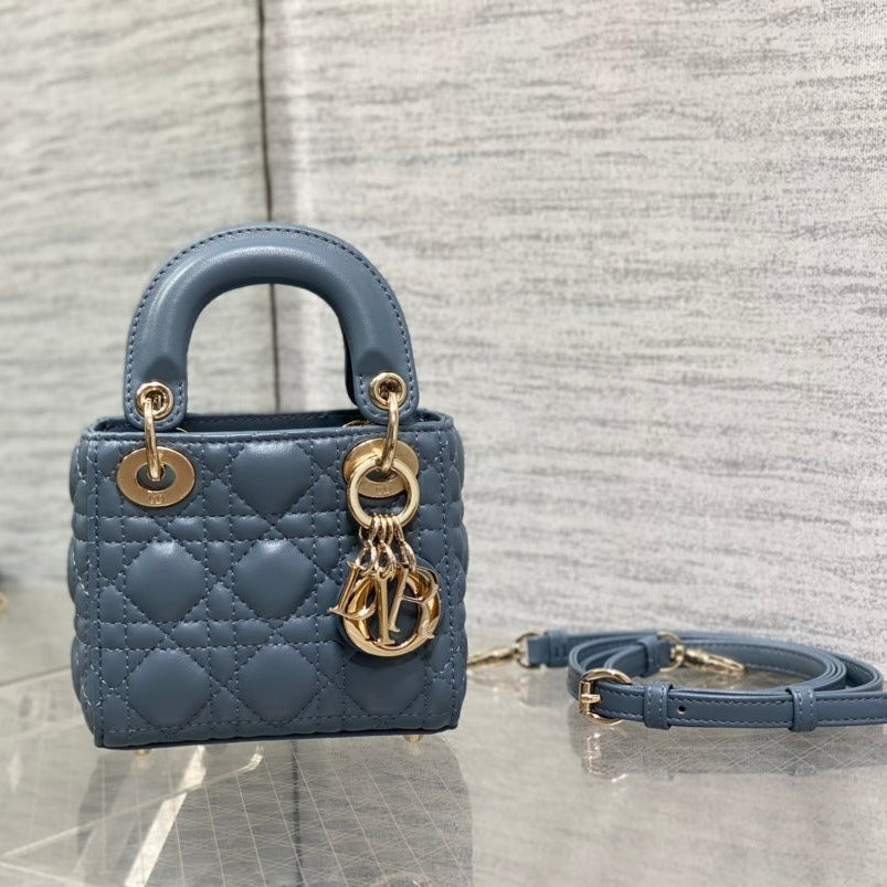 Luxury Diormicro lady 12 raf blue lambskin ghw