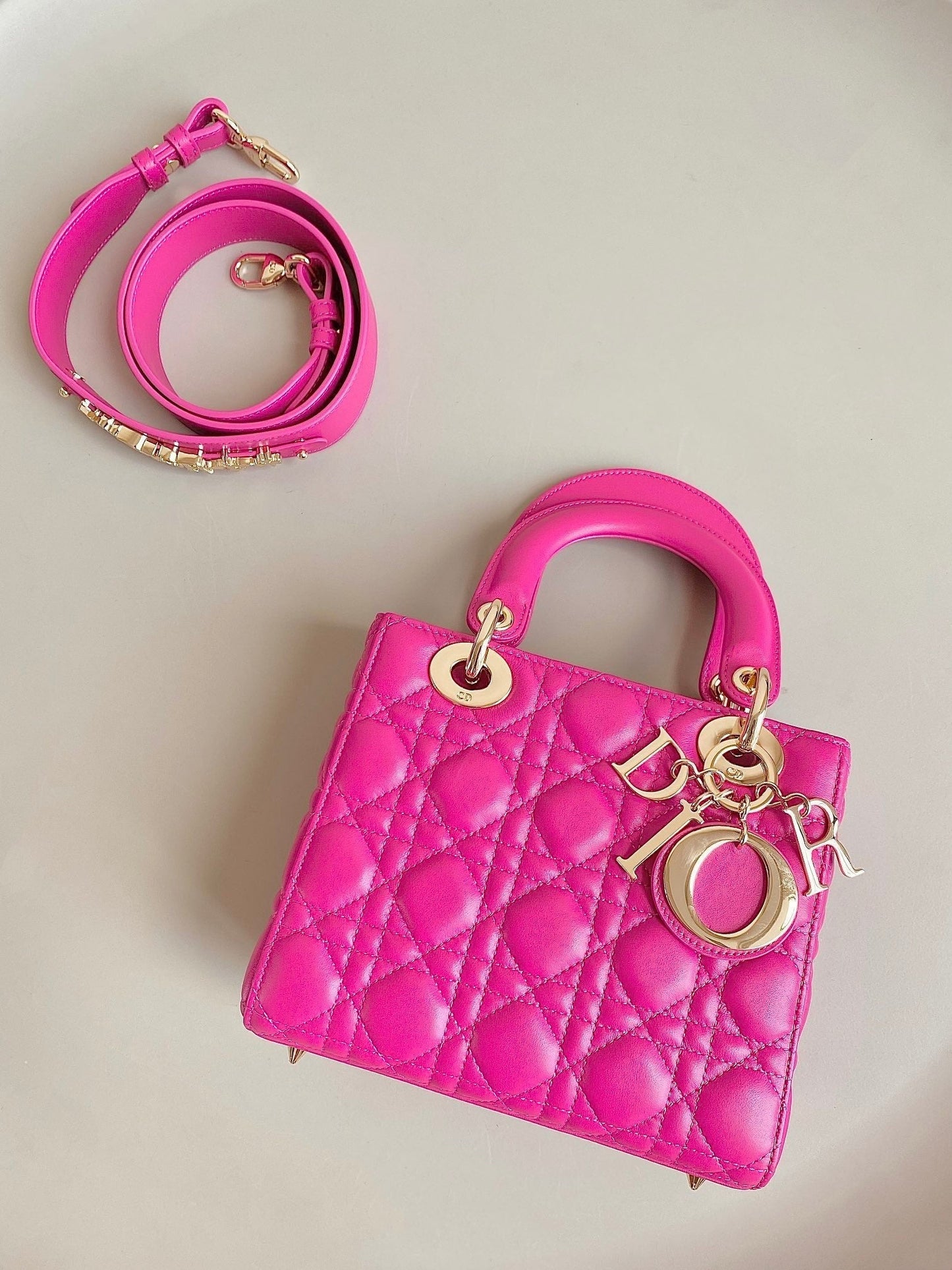 Luxury DiorSMALL LADY 20 DARK HOT PINK LAMBSKIN