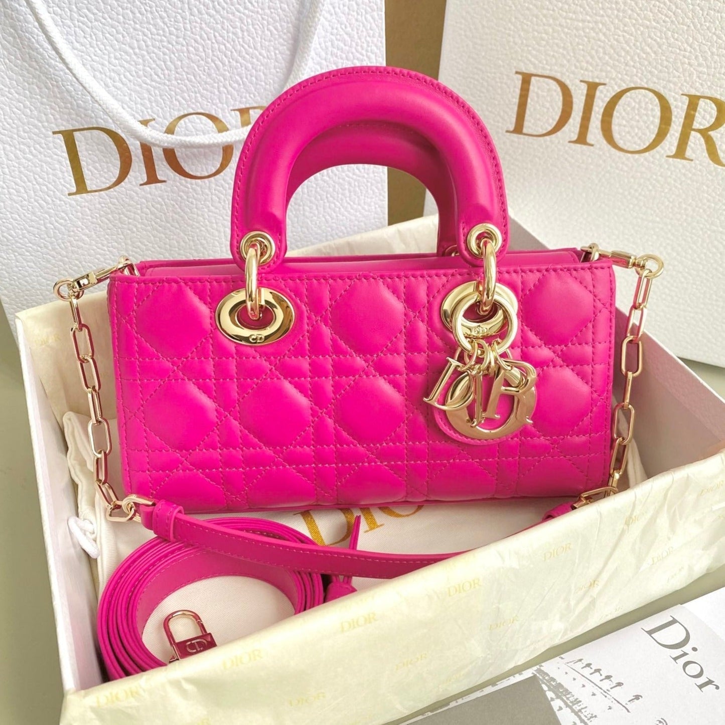 Luxury DiorD-JOY BAG 22 IN HOT PINK LAMBSKIN